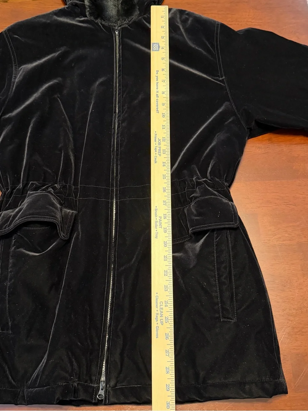 Gallery‎ Black Velvet Hooded Puffer Coat with Faux Fur Trim